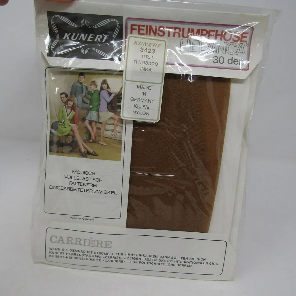 Vintage KUNERT Helanca Pantyhose Tights GR I INKA Brown 1960's Deadstock Germany